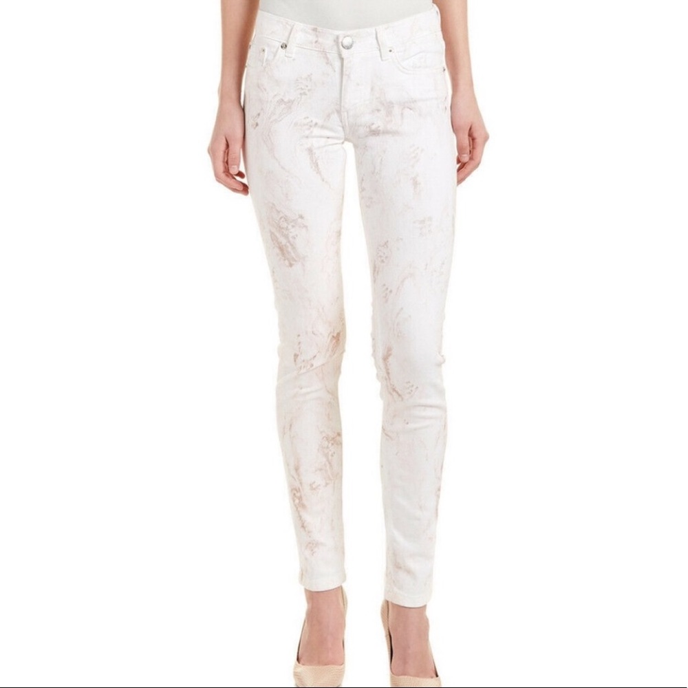 Maje E15 Pelin White Marble Print Skinny Jeans